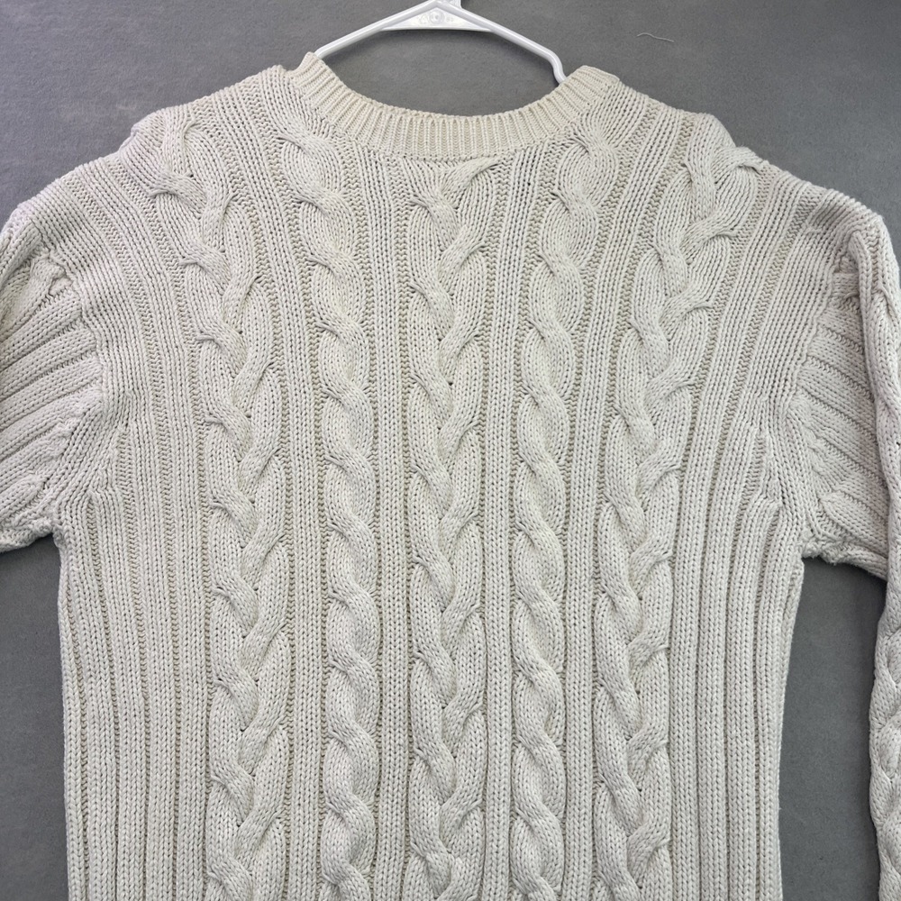 J Riggings Sportswear Large Cable Knit Sweater 100% Cotton Ivory Vintage 90s